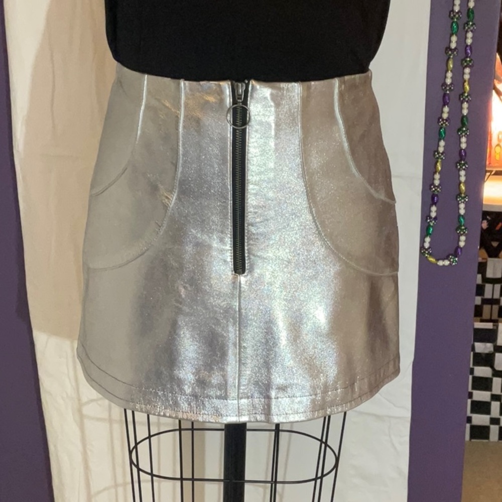 Nasty Gal silver faux leather skirt size medium